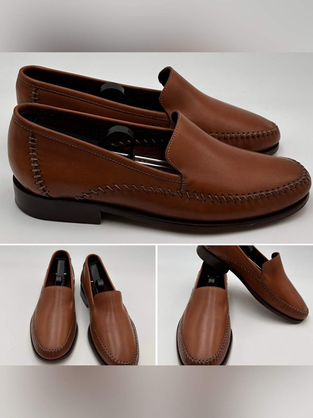 H.S. TRASK MENS VENETIAN LOAFERS SIZE 8 CARAMEL TAN WHIPSTITCHED DRESS SHOES